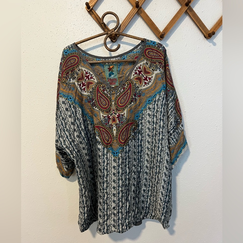 Johnny Was silk tunic blouse paisley print - Picture 2 of 5